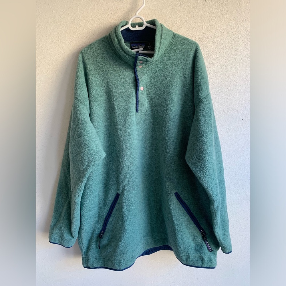 Patagonia Mens Green Blue 1996 USA Synchilla T Snap Pullover Fleece Jacket XL